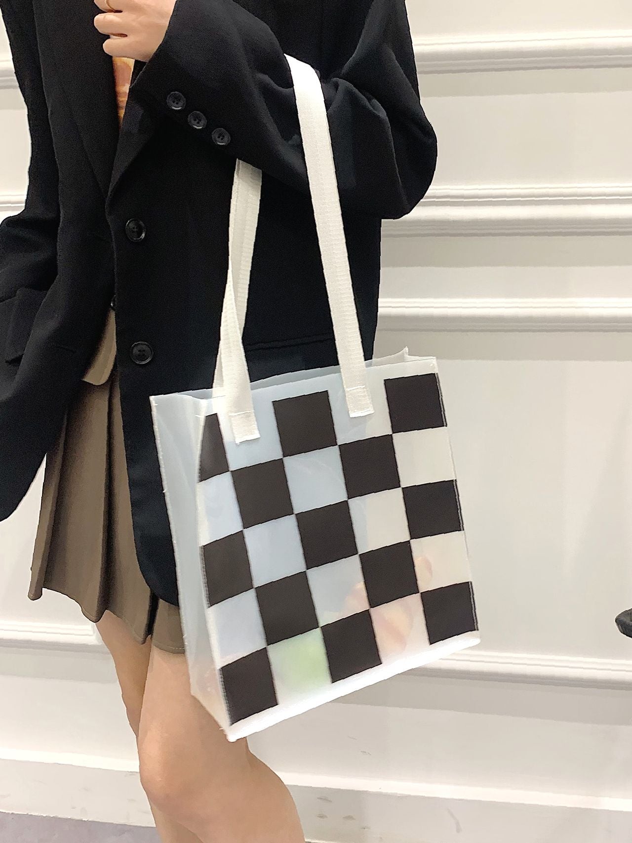 Futurecen - Clear Checkered Graphic Tote Bag  - Women Tote Bags