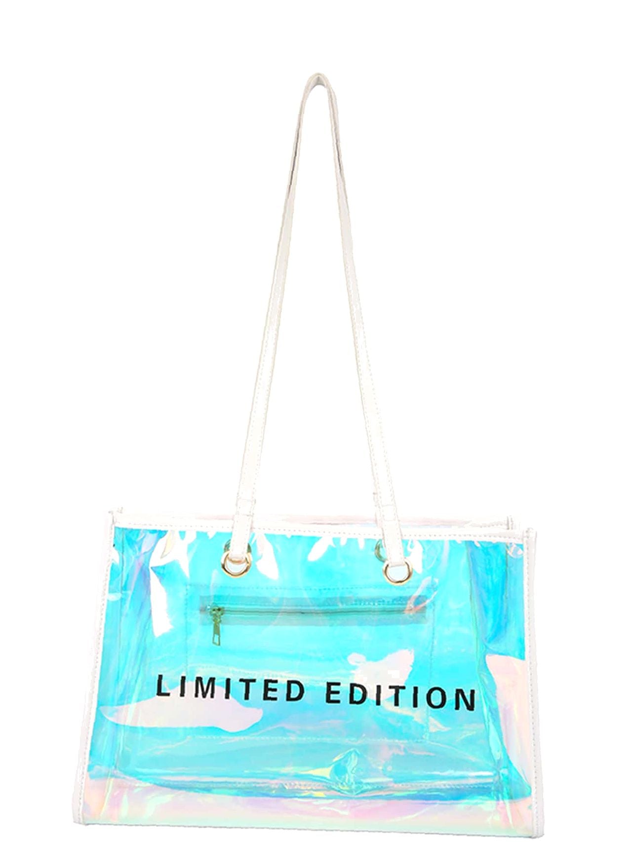 Futurecen - Holographic Pattern Letter Graphic Shoulder Tote Bag  - Women Tote Bags