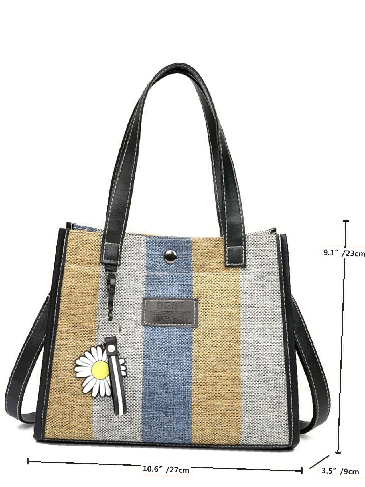 Futurecen - Floral Graphic Colorblock Tote Bag  - Women Tote Bags