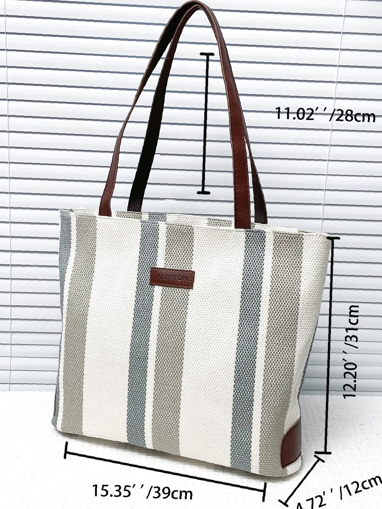 Futurecen - Striped Pattern Letter Patch Shoulder Tote Bag  - Women Tote Bags