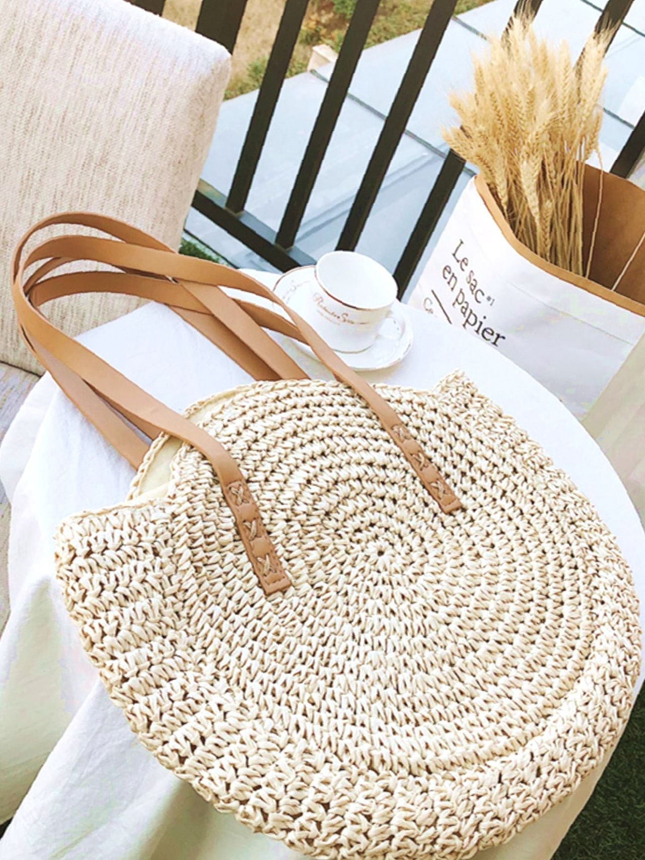 Futurecen - Circle Straw Shoulder Tote Bag  - Women Tote Bags