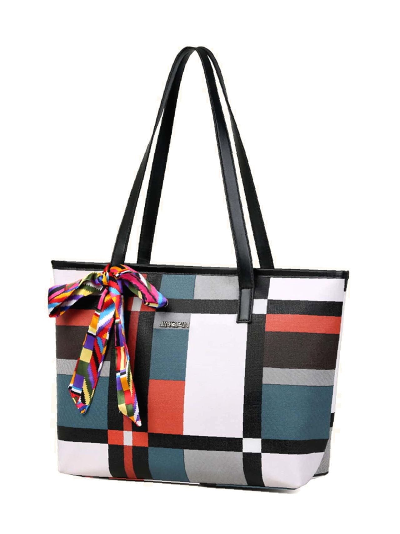 Futurecen - Twilly Scarf Decor Geometric Print Tote Bag  - Women Tote Bags