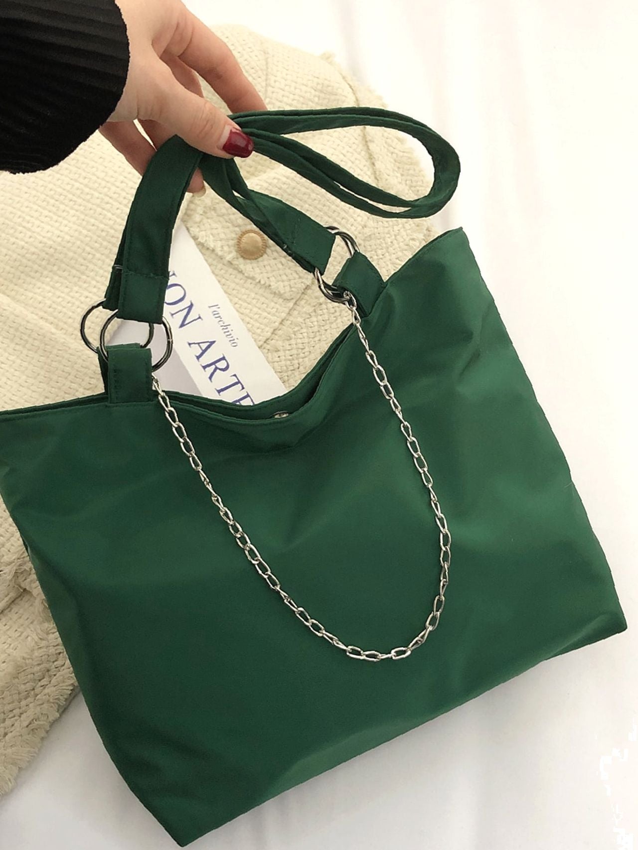 Futurecen - Minimalist Chain Decor Tote Bag  - Women Tote Bags