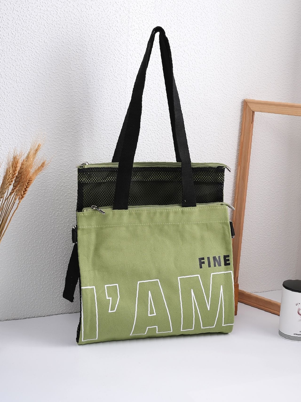 Futurecen - Letter Graphic Colorblock Shopper Bag  - Women Tote Bags