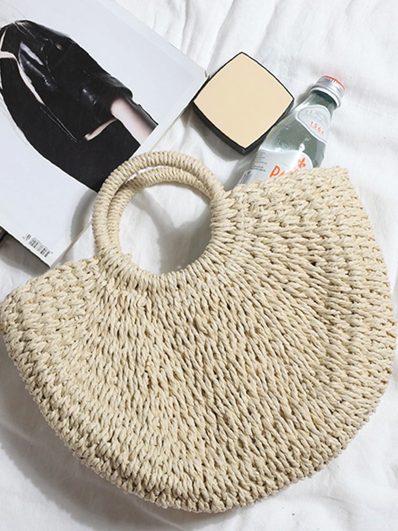 Futurecen - Ring Handle Design Straw Bag  - Women Tote Bags