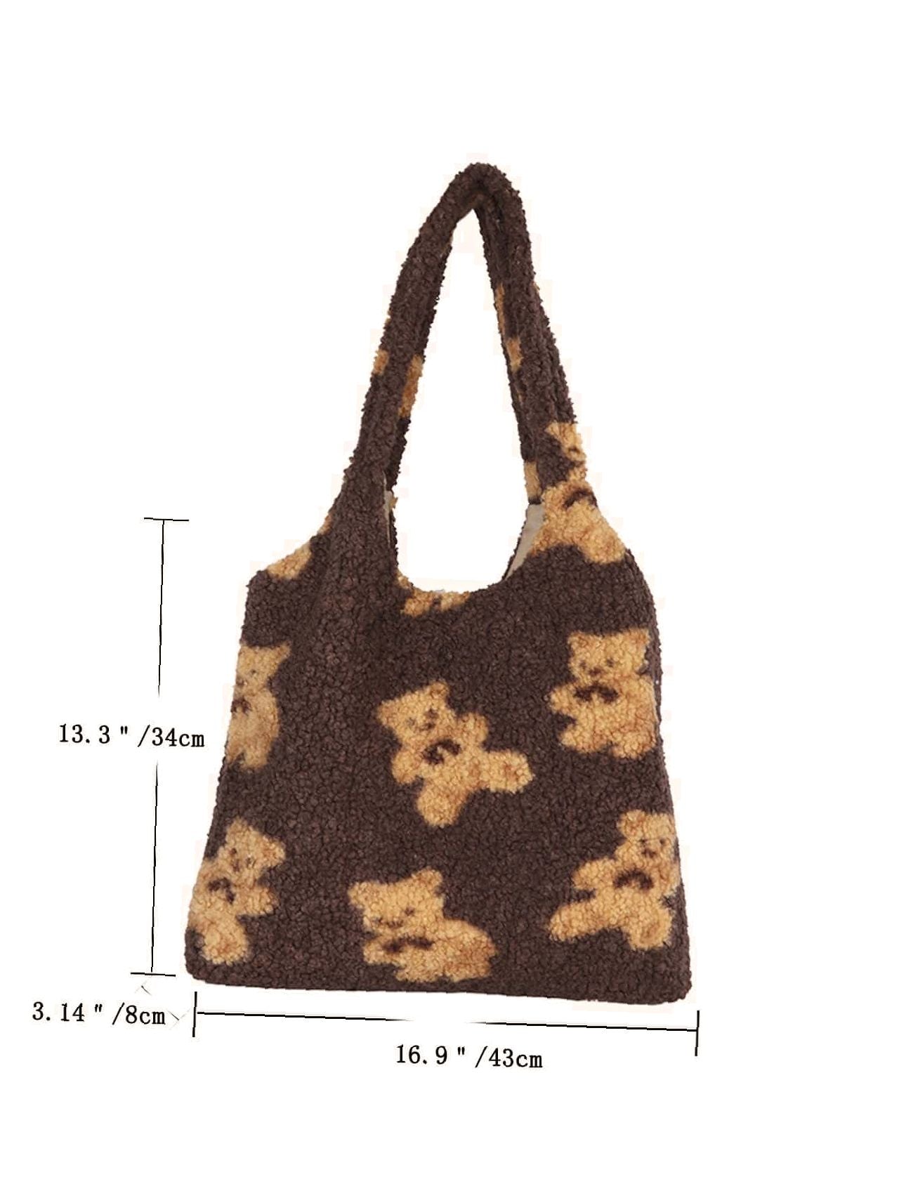 Futurecen - Faux Shearling Cartoon Graphic Tote Bag  - Women Tote Bags