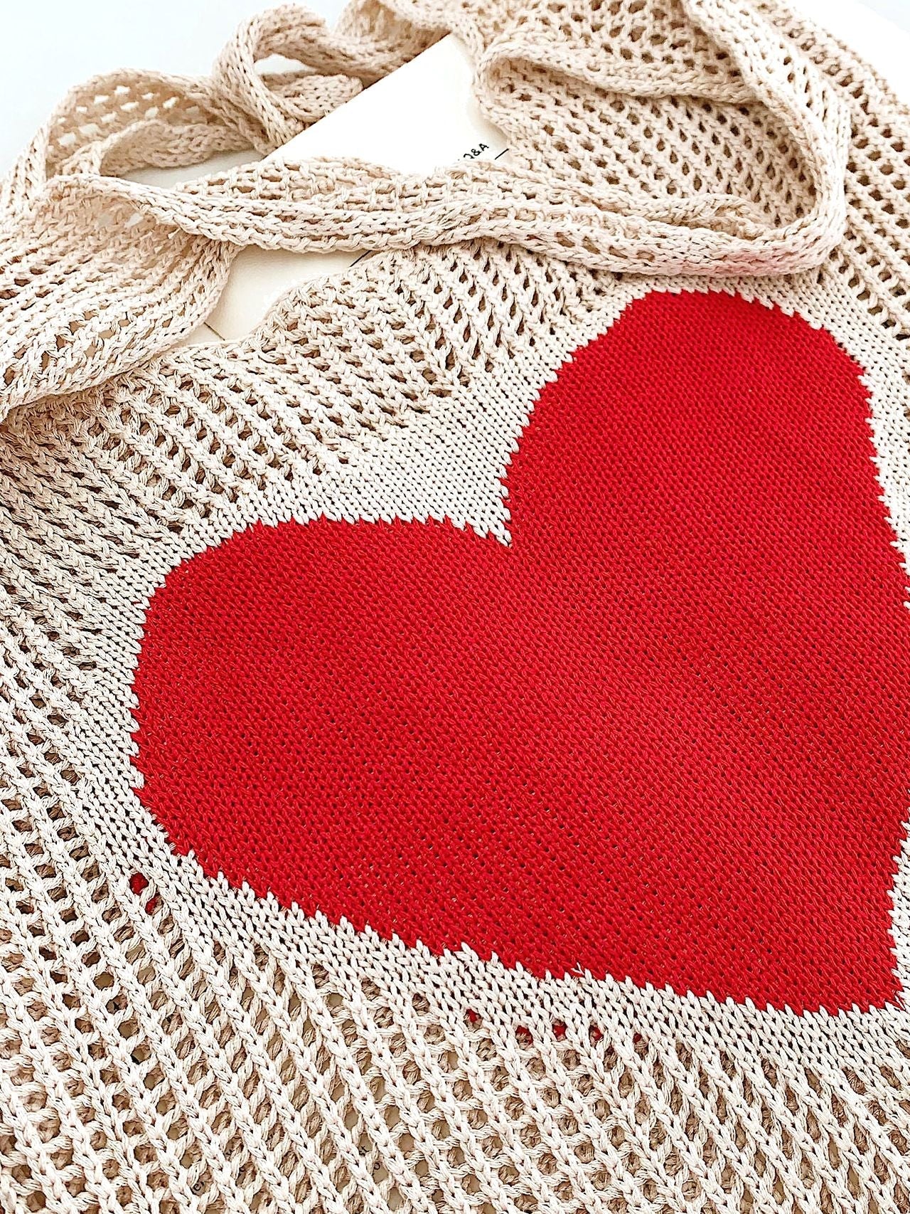 Futurecen - Heart Pattern Crochet Tote Bag  - Women Tote Bags