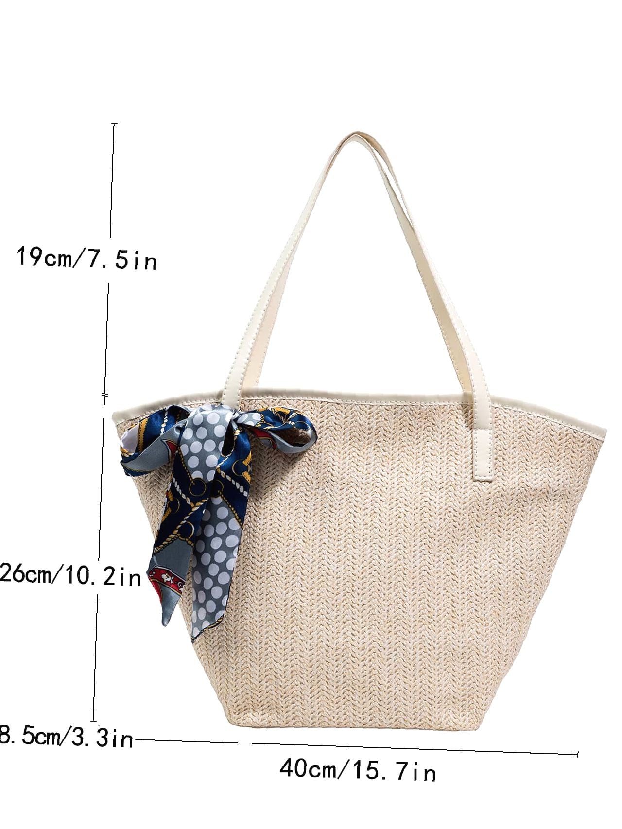 Futurecen - Twilly Scarf Decor Straw Bag  - Women Tote Bags