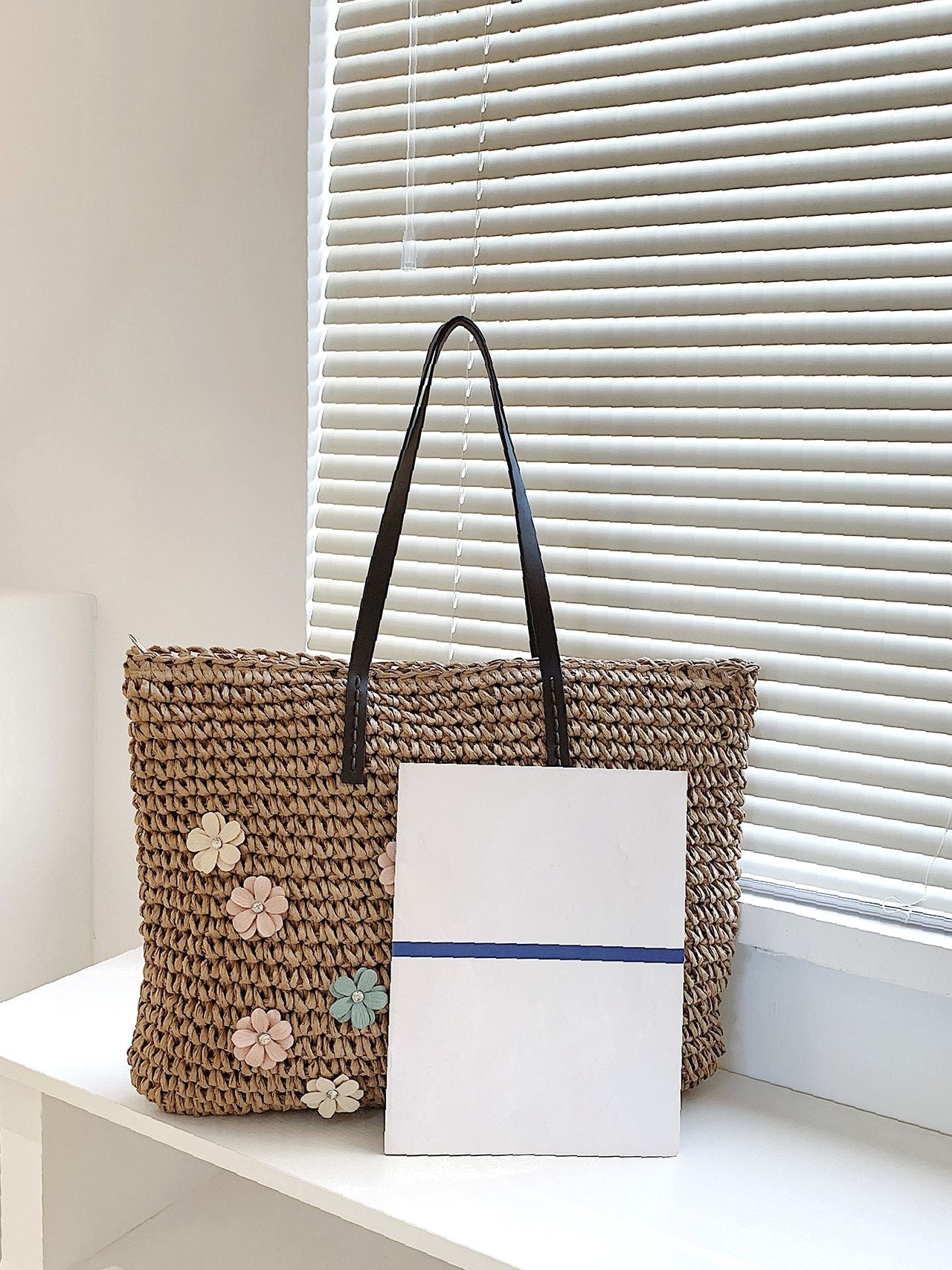 Futurecen - Floral Decor Straw Bag  - Women Tote Bags