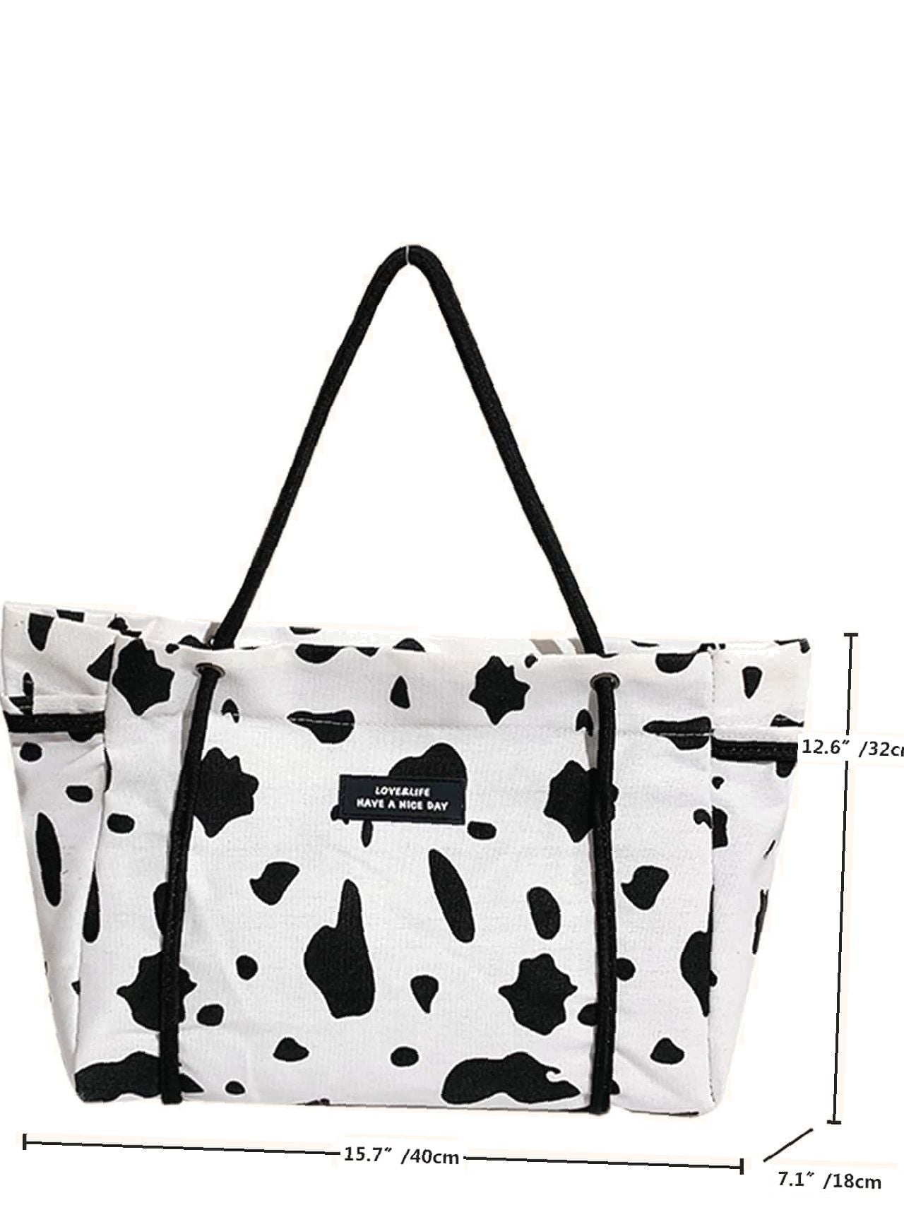 Futurecen - Cow Pattern Letter Patch Shopper Bag  - Women Tote Bags