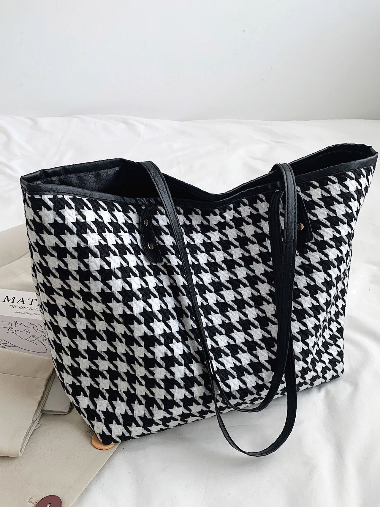 Futurecen - Houndstooth Pattern Shoulder Tote Bag  - Women Tote Bags