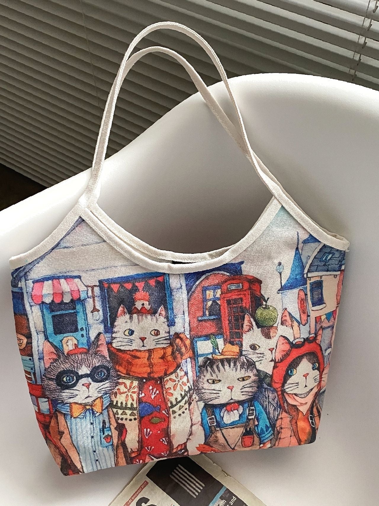 Futurecen - Cartoon Cat Print Tote Bag  - Women Tote Bags