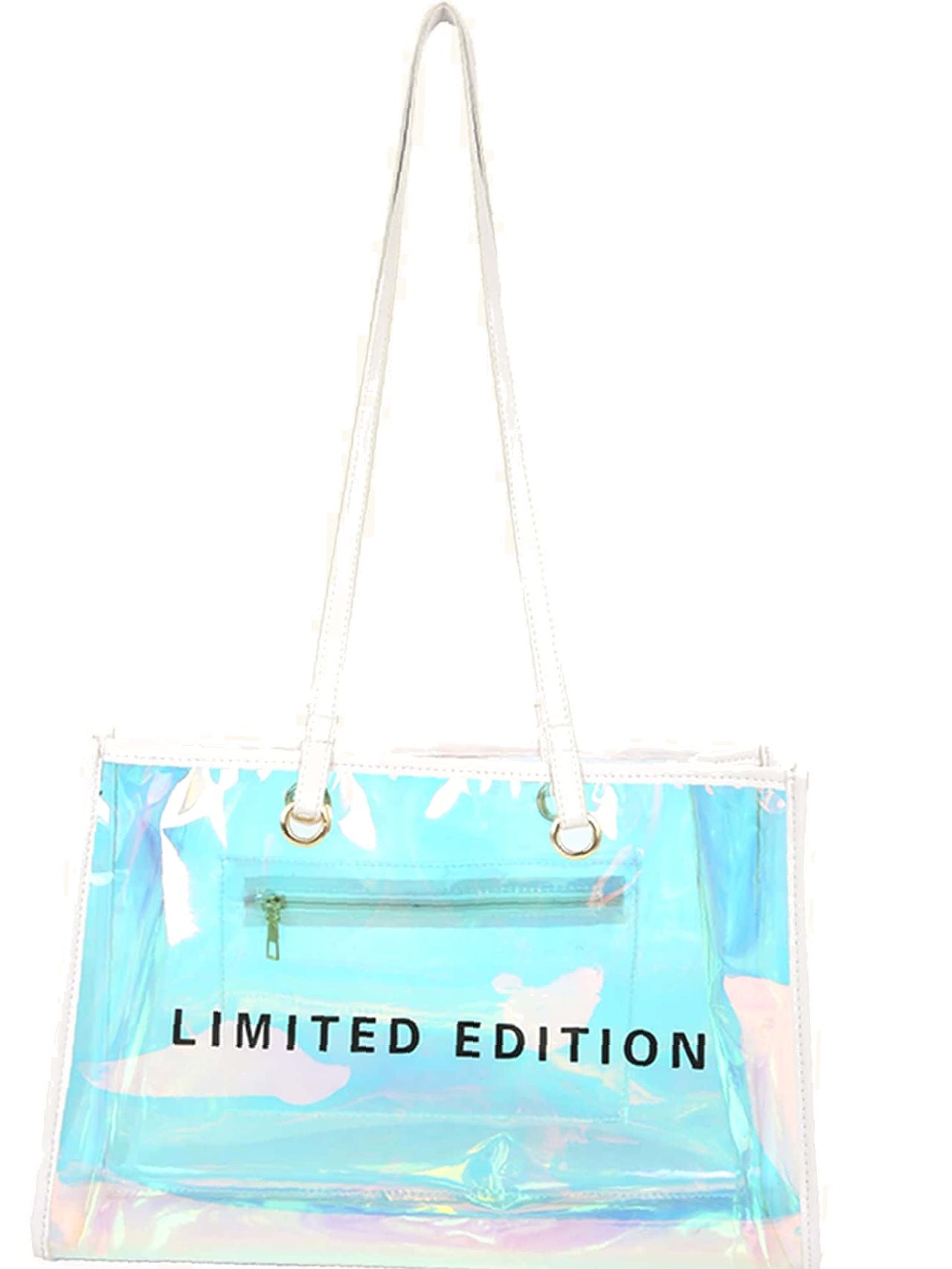 Futurecen - Holographic Pattern Letter Graphic Shoulder Tote Bag  - Women Tote Bags