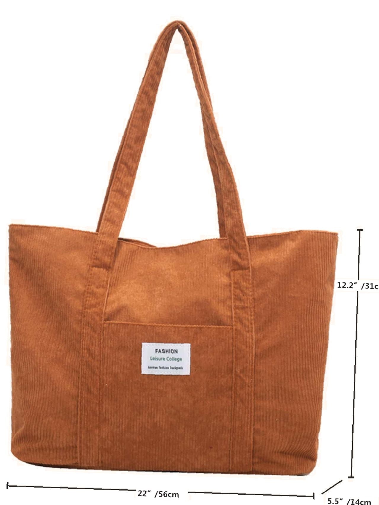 Futurecen - Letter Detail Corduroy Shoulder Tote Bag  - Women Tote Bags