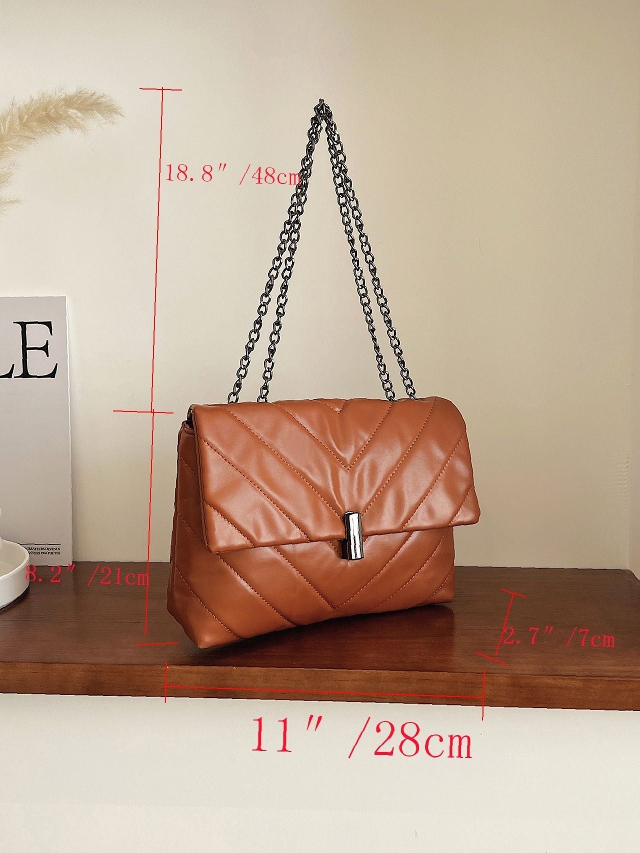 Futurecen - Minimalist Chevron Chain Flap Square Bag  - Women Tote Bags