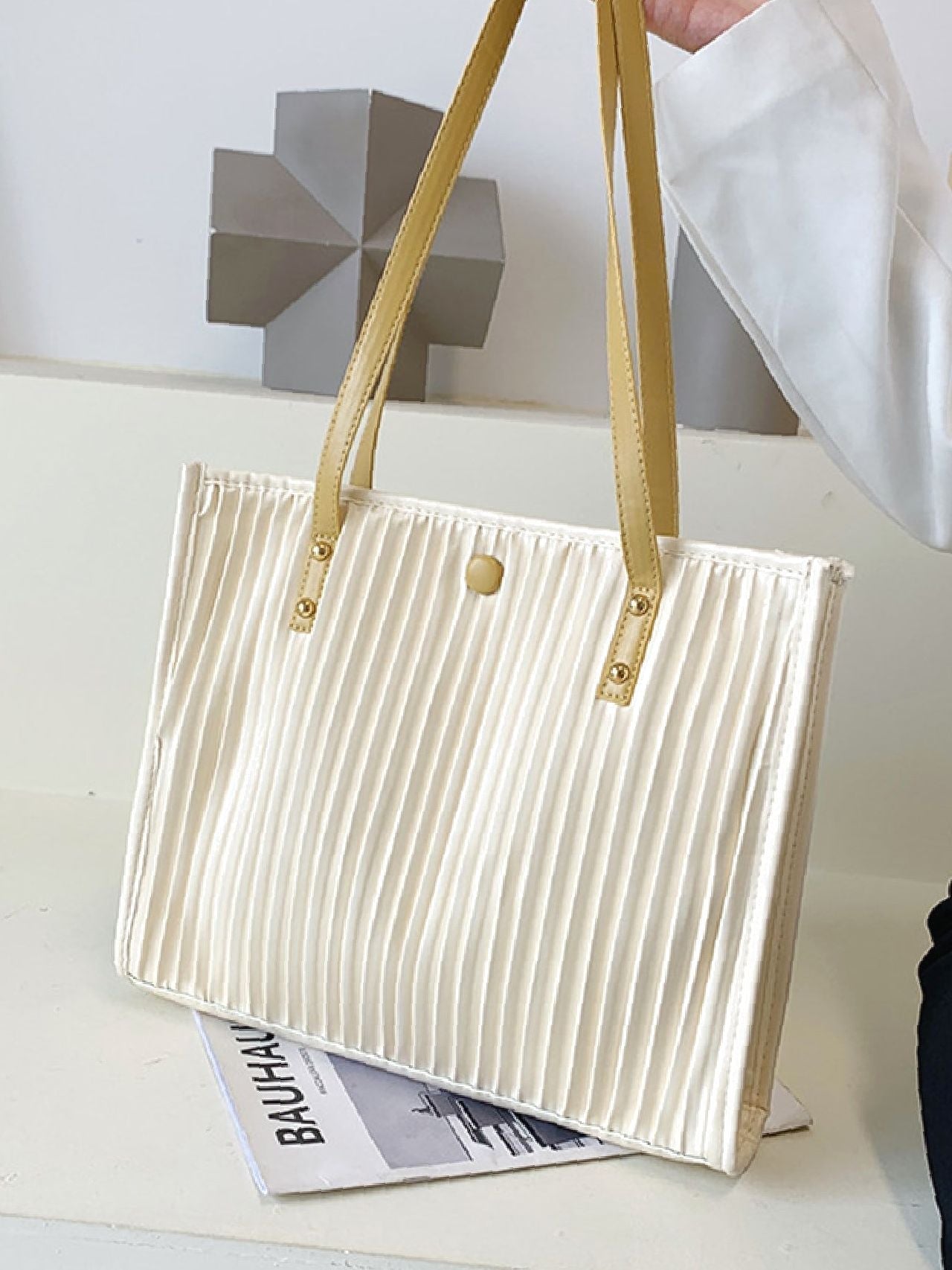 Futurecen - Vertical Striped Shoulder Tote Bag  - Women Tote Bags