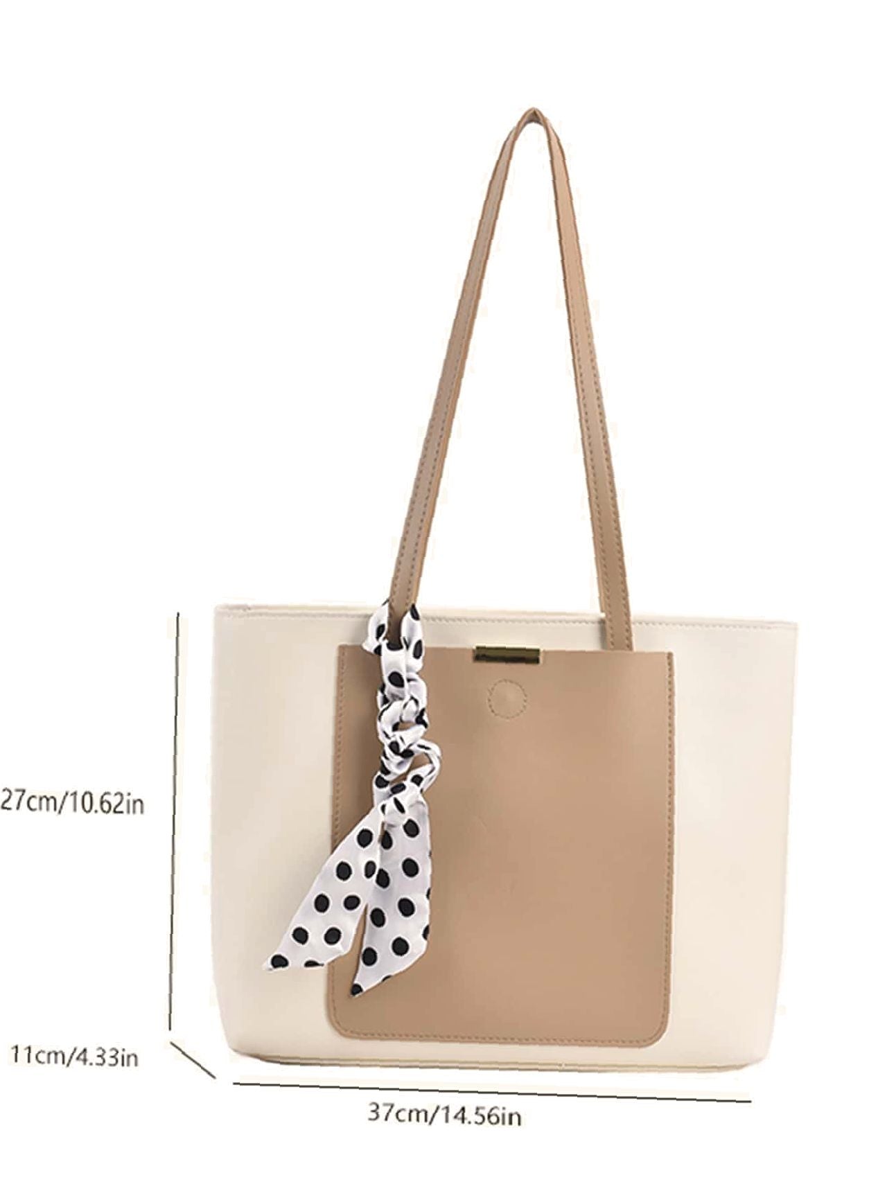 Futurecen - Two Tone Scarf Decor Shoulder Tote Bag  - Women Tote Bags