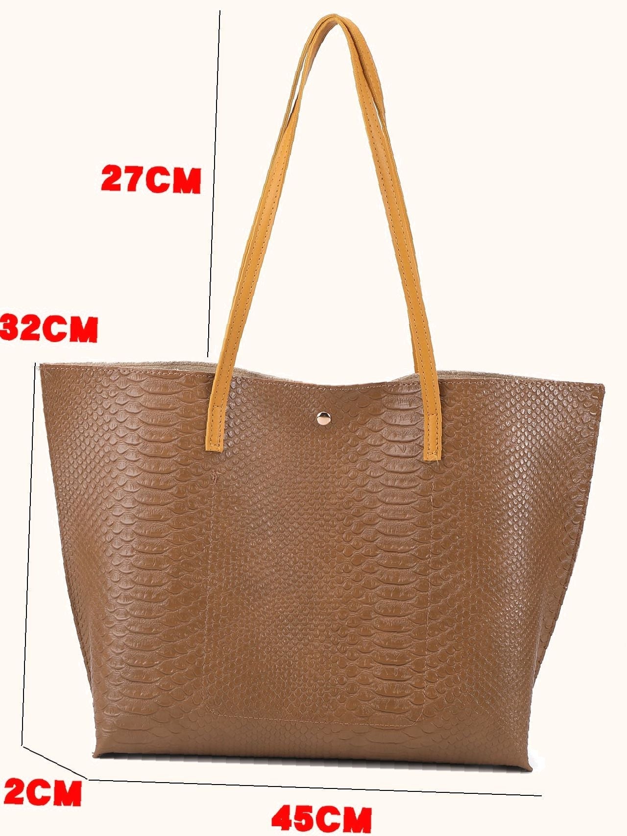 Futurecen - Tassel Decor Studded Detail Litchi Textured Shoulder Tote Bag  - Women Tote Bags