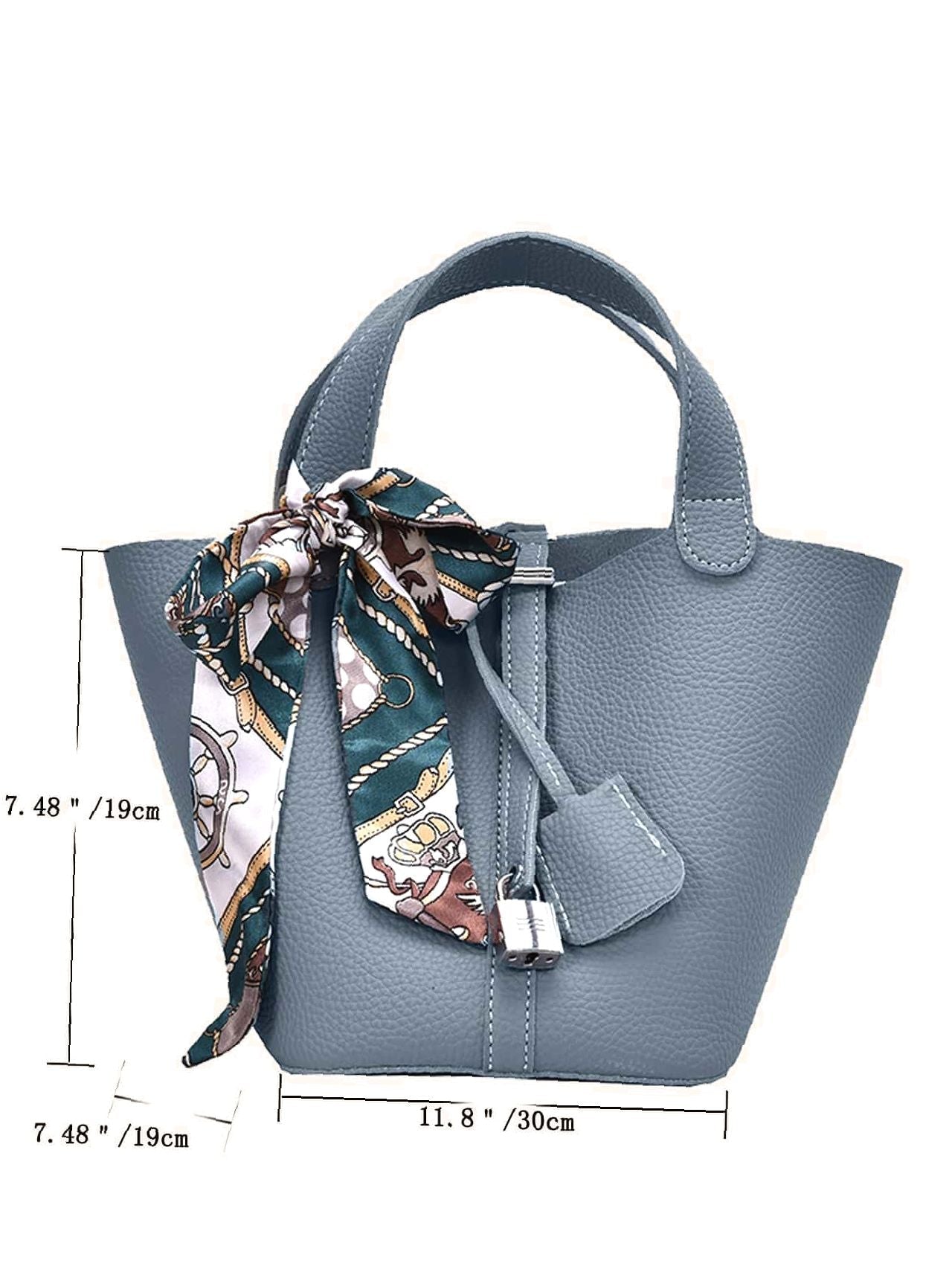 Futurecen - Twilly Scarf Decor Bucket Bag with Inner Pouch  - Women Tote Bags