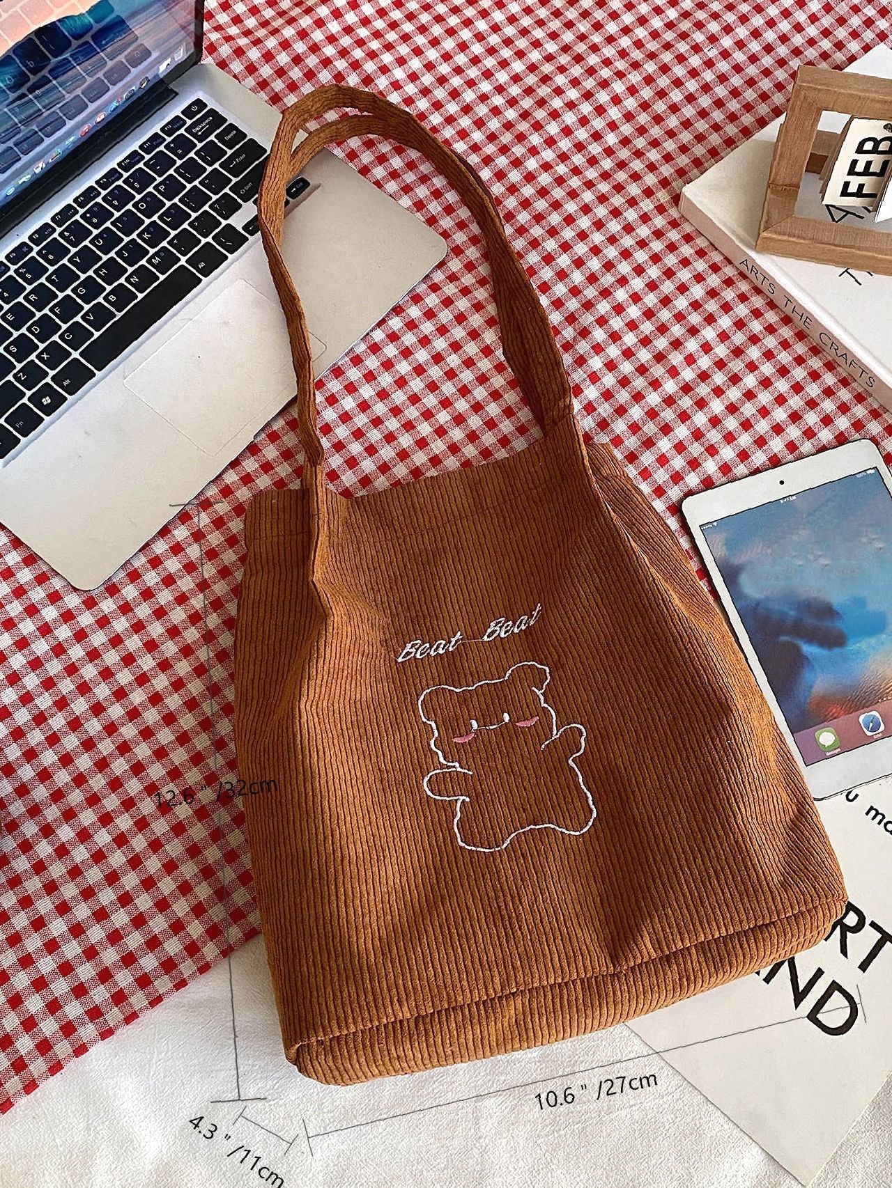 Futurecen - Cartoon Bear Graphic Shoulder Tote Bag  - Women Tote Bags