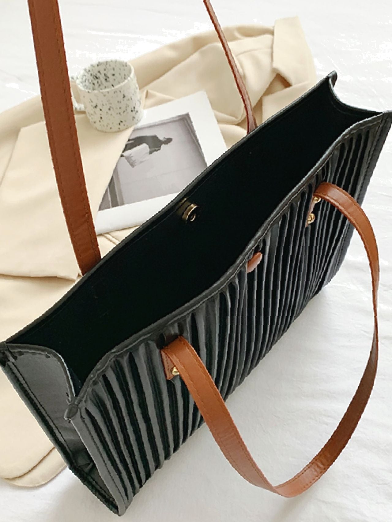 Futurecen - Vertical Striped Shoulder Tote Bag  - Women Tote Bags