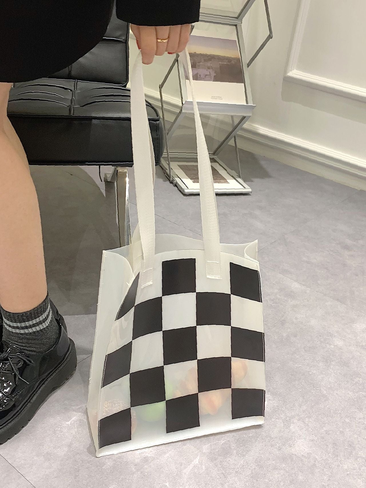 Futurecen - Clear Checkered Graphic Tote Bag  - Women Tote Bags