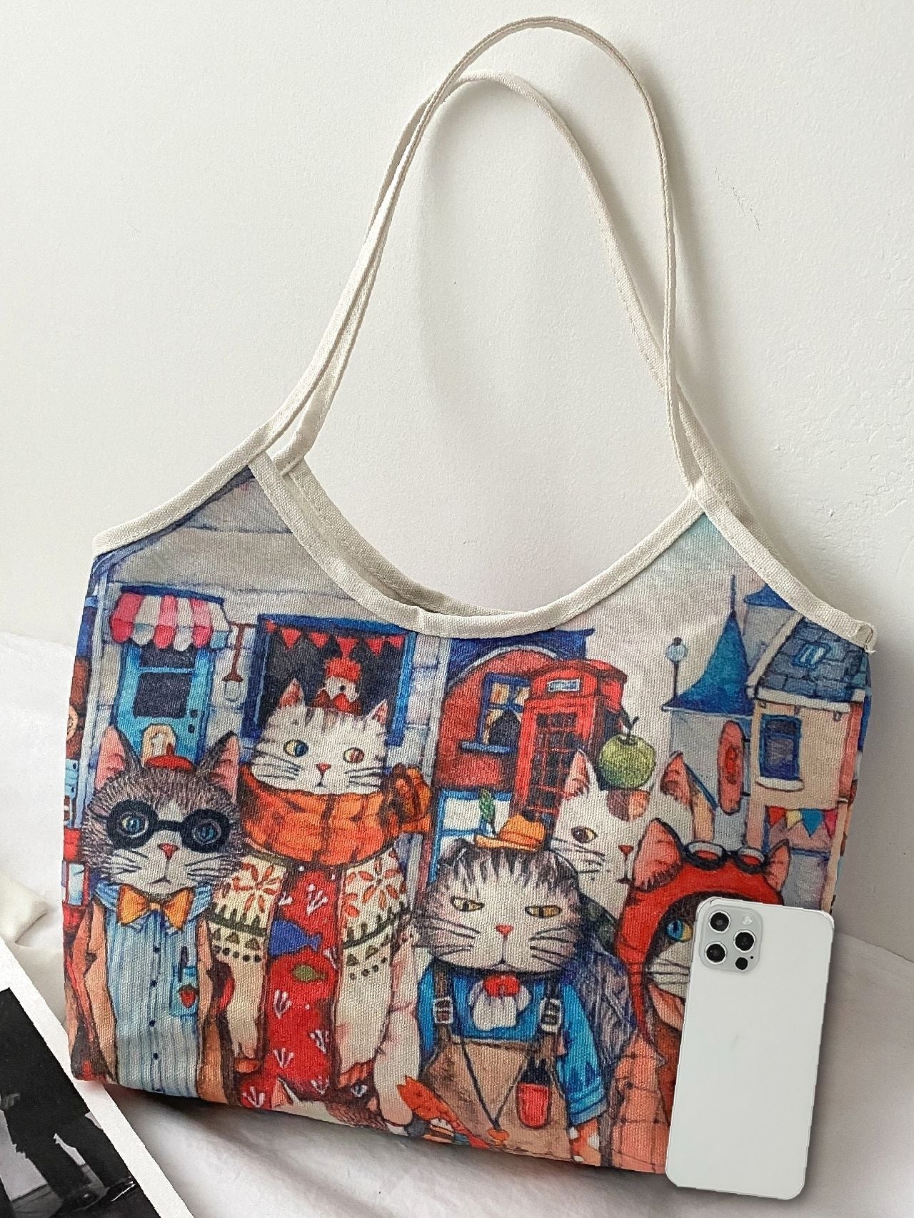 Futurecen - Cartoon Cat Print Tote Bag  - Women Tote Bags