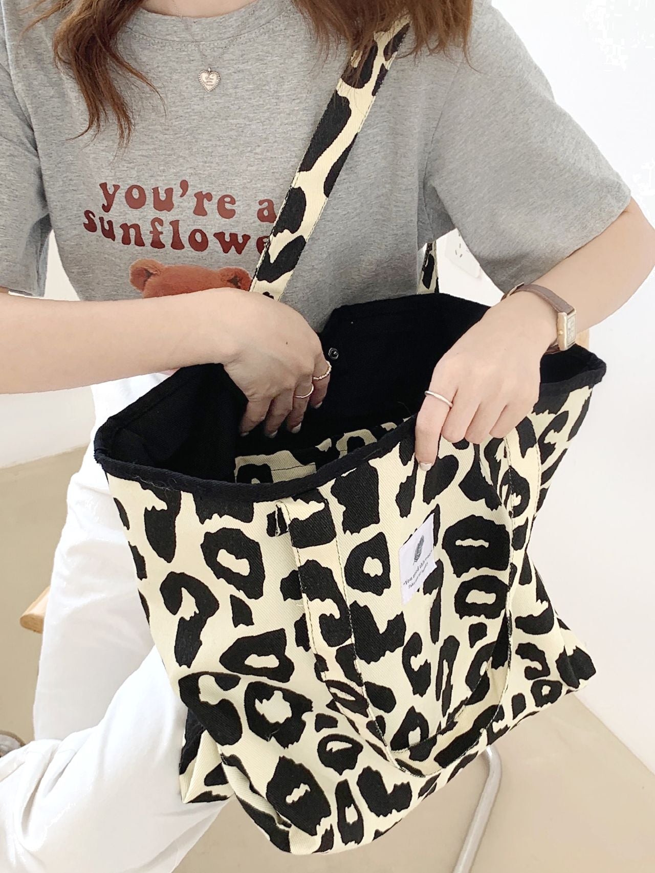 Futurecen - Leopard Tote Bag with Inner Pouch  - Women Tote Bags