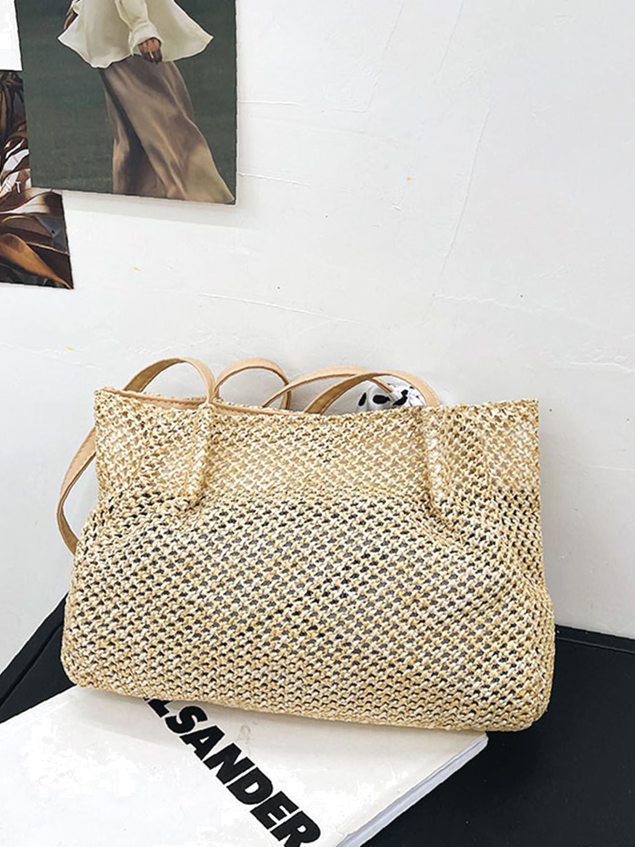 Futurecen - Polka Dot Bow Decor Straw Bag  - Women Tote Bags