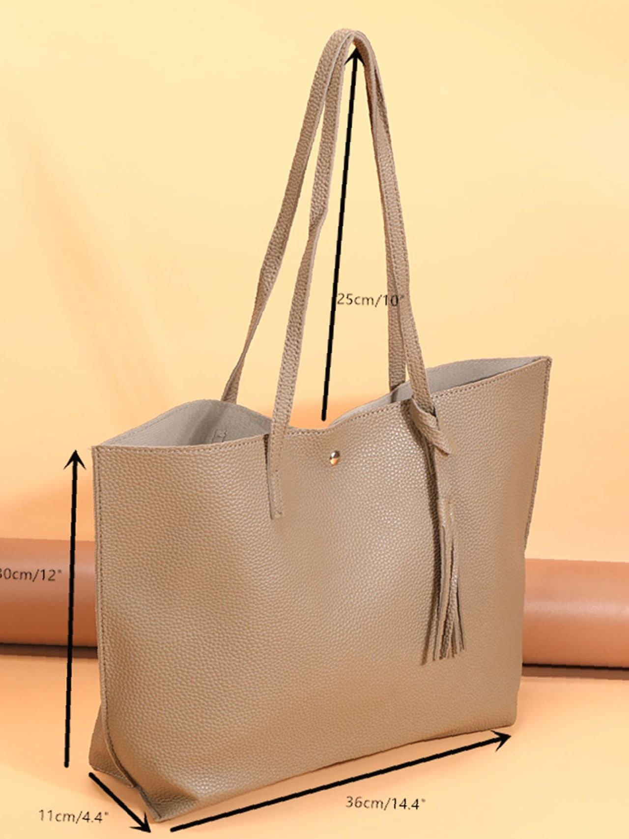 Futurecen - Pebble Embossed Tassel Decor Tote Bag  - Women Tote Bags