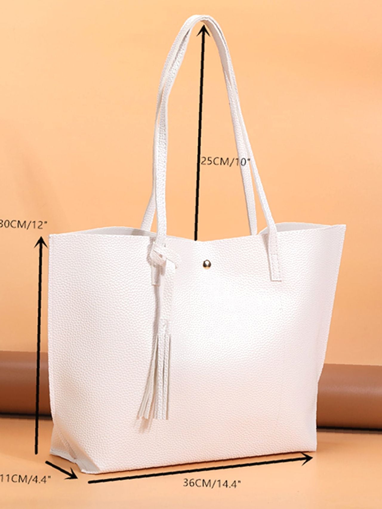 Futurecen - Pebble Embossed Tassel Decor Tote Bag  - Women Tote Bags