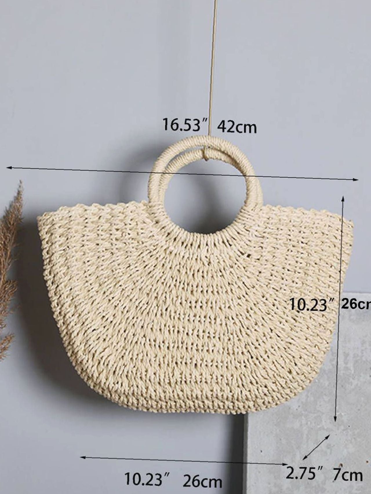 Futurecen - Ring Handle Design Straw Bag  - Women Tote Bags