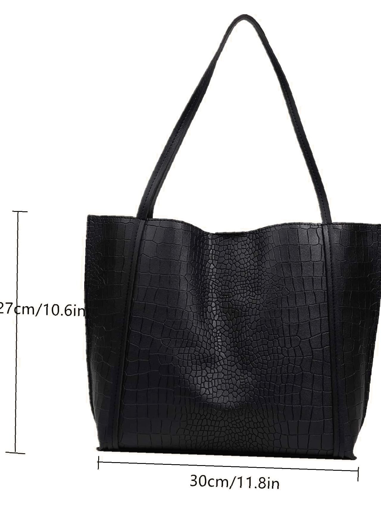 Futurecen - Crocodile Embossed Shoulder Tote Bag with Inner Pouch  - Women Tote Bags