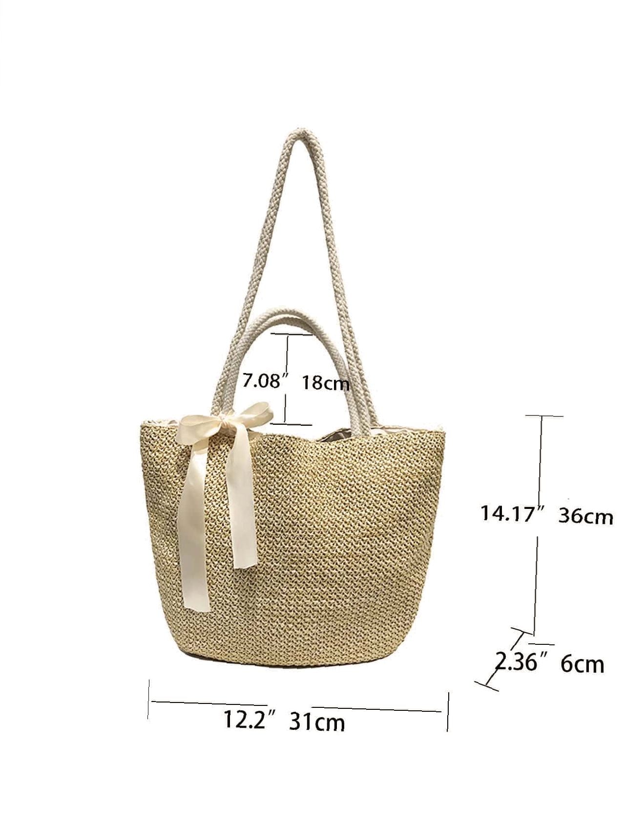 Futurecen - Minimalist Bow Decor Straw Bag  - Women Tote Bags