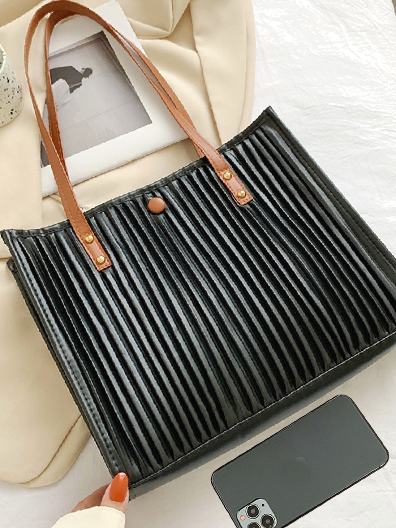 Futurecen - Vertical Striped Shoulder Tote Bag  - Women Tote Bags