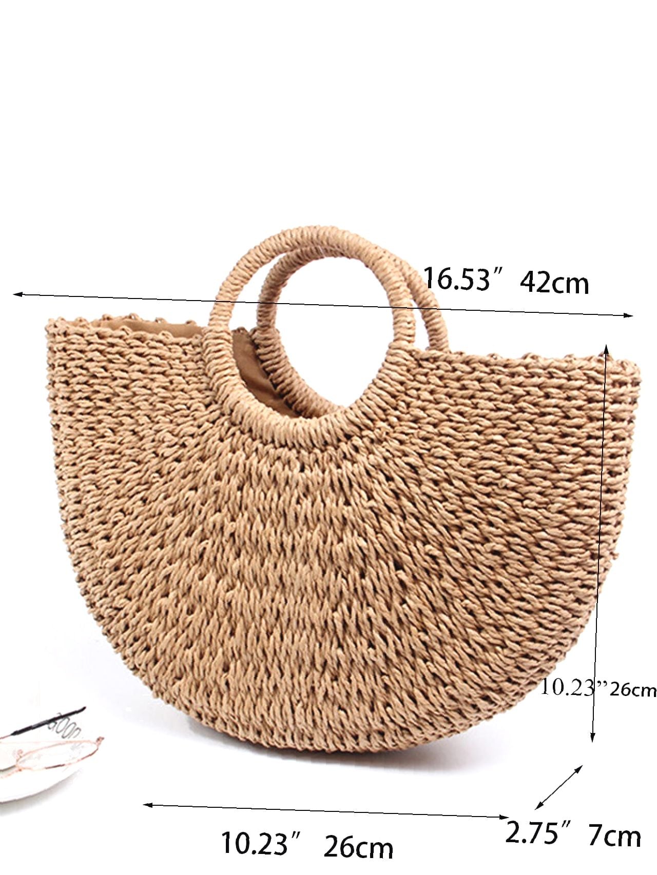 Futurecen - Ring Handle Design Straw Bag  - Women Tote Bags