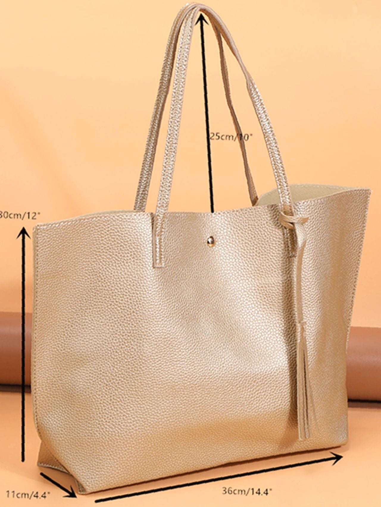 Futurecen - Metallic Pebble Embossed Tassel Decor Tote Bag  - Women Tote Bags