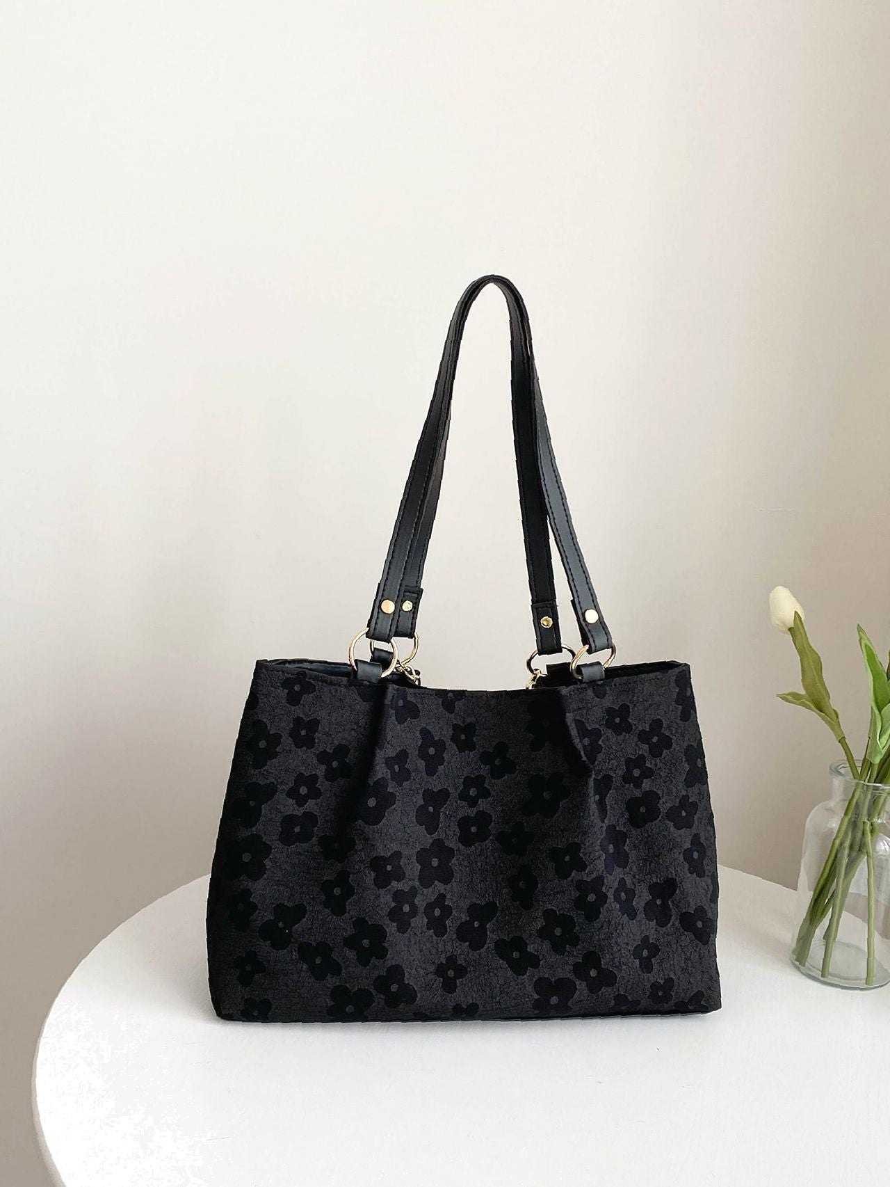 Futurecen - Floral Pattern Chain Shoulder Tote Bag  - Women Tote Bags