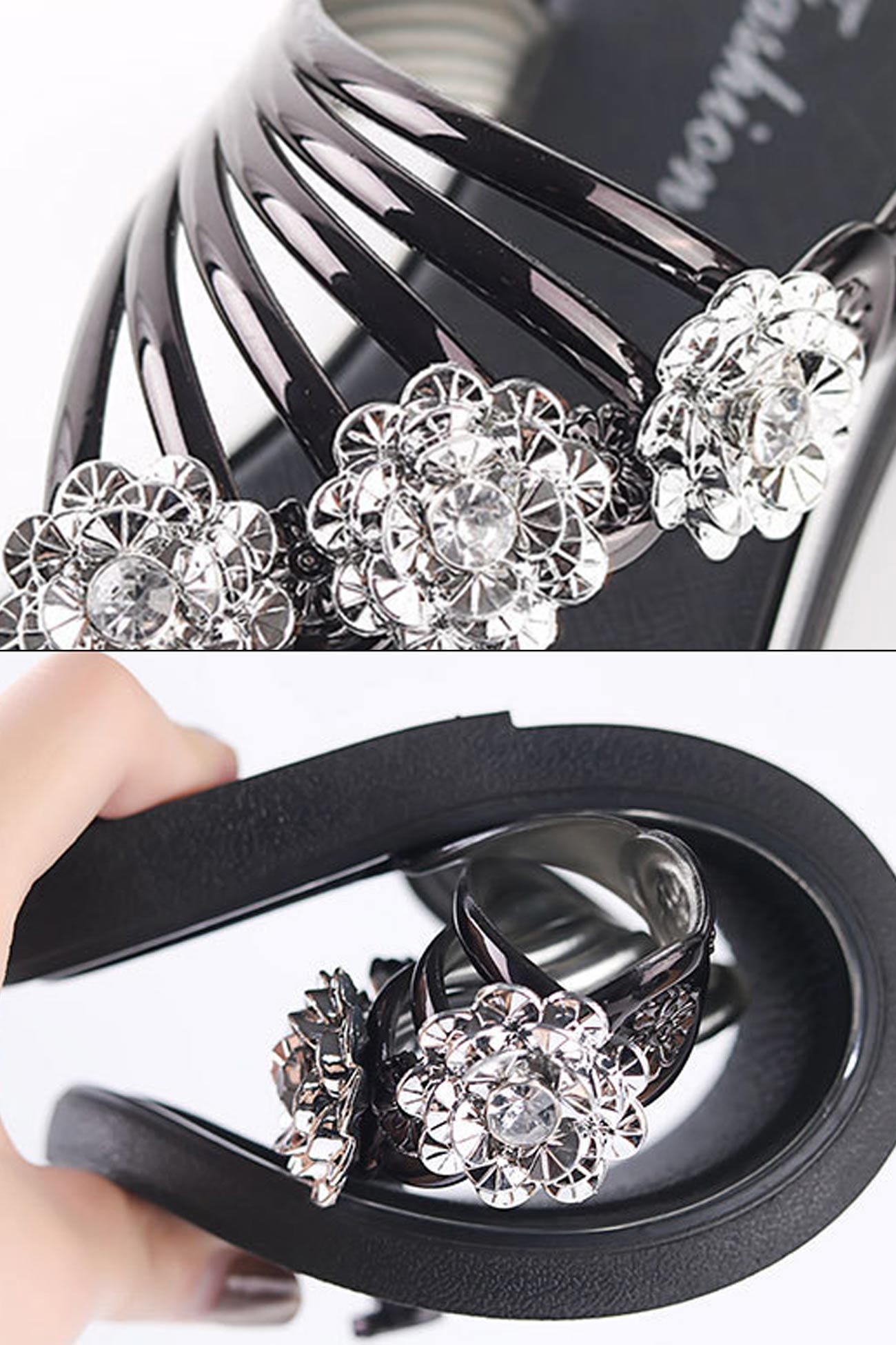 Flower Rhinestone Flip Flop Flat Sandals