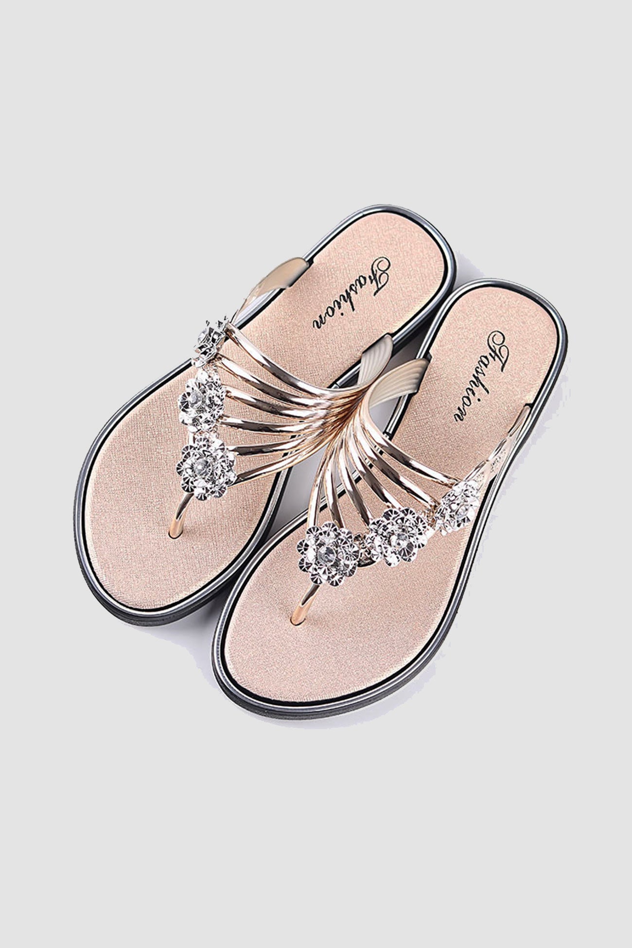 Flower Rhinestone Flip Flop Flat Sandals