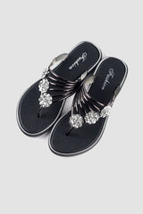 Flower Rhinestone Flip Flop Flat Sandals