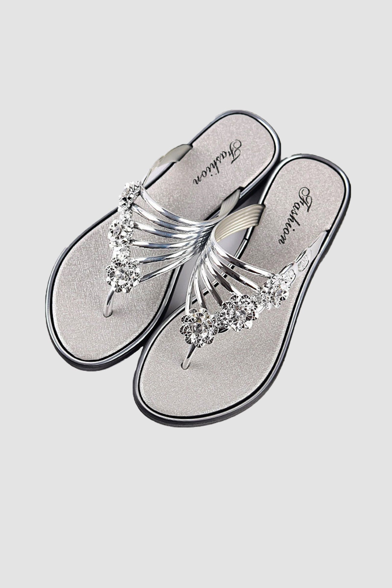 Flower Rhinestone Flip Flop Flat Sandals