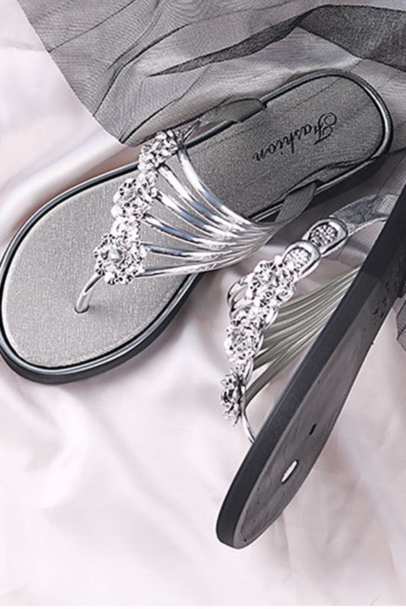 Flower Rhinestone Flip Flop Flat Sandals