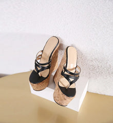 Futurecen  Black Sexy Super 18CM Wedges Narrow Band Pinch Slippers Women Sandals High Heels Platform Mules Shoes