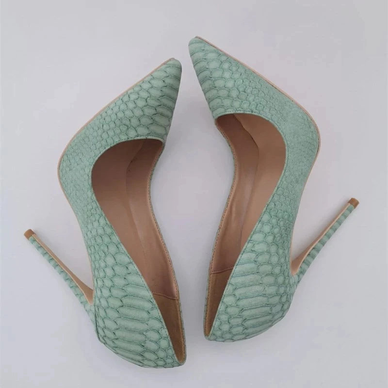 Futurecen  Snake Pattern Women Mint Green Sexy Pointed Toe Stiletto Pumps Chic Ladies Party Dress Shoes 8cm 10cm 12cm Customize