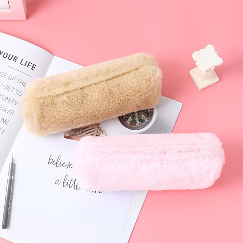 Futurecen  -  Plush Pencil Case Stationery School Pencil Cases Trousse Scolaire Piornik Solid Color Pen Case Estuches Escolares Pencil Pouch