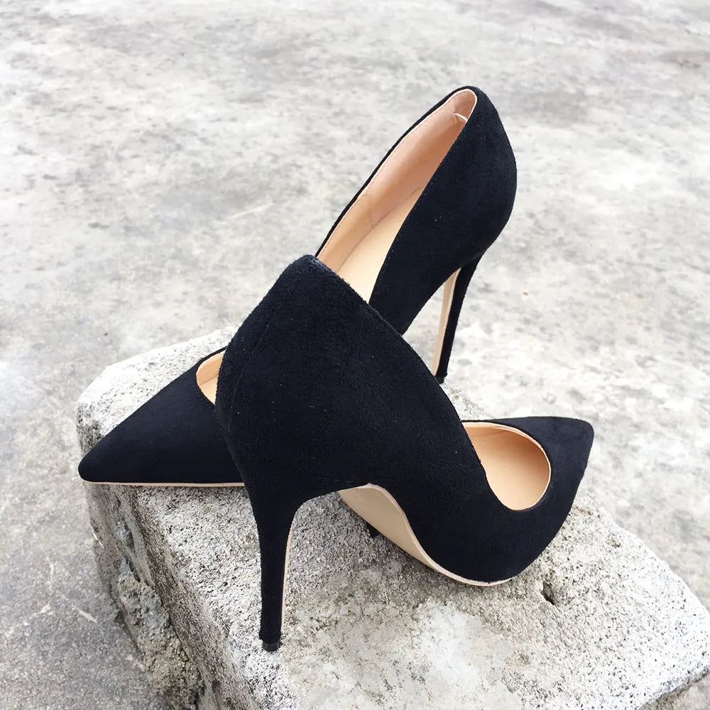 Futurecen  Women Suede Stilettos Pumps Elegant Ladies Pointed Toe Classic High Heels Sexy OL Slip on Shoes Black Customized Accept