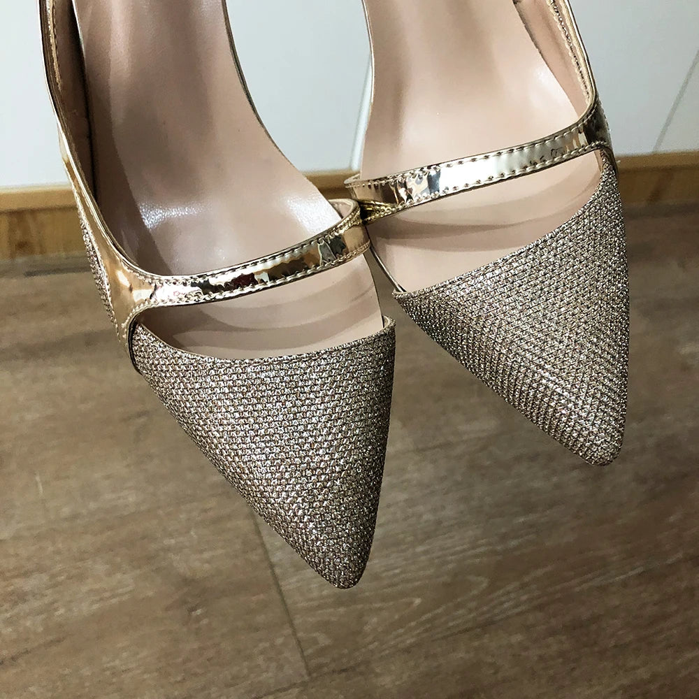 Futurecen Gold Glitter Women Sexy High Heels Ladies Bride Wedding Shoes Shiny Sparkle Pointed Toe Stiletto Pumps