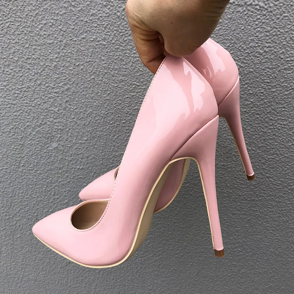 Futurecen Italian Classic Paten Leather Women Stiletto High Heels Pink Ladies Party Pointed Toe Pumps Shoes Color Customize Accept