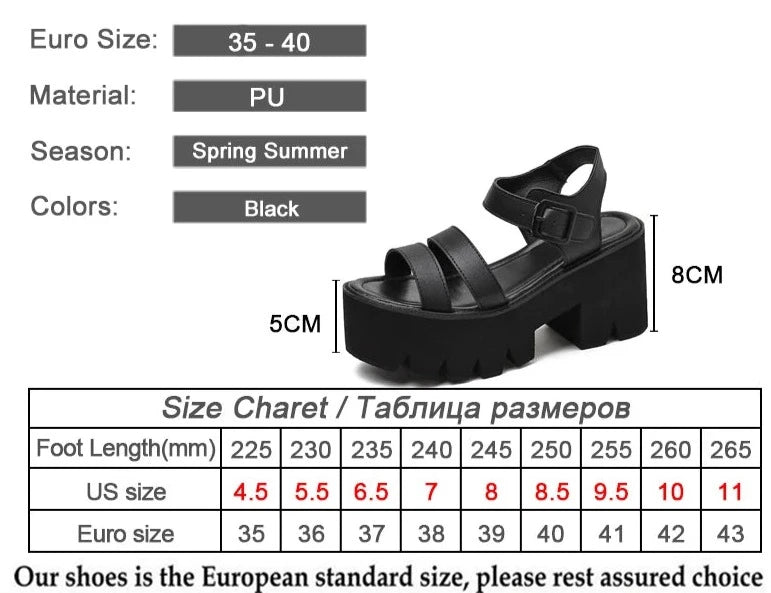 Futurecen   Black Platform Women Sandals Summer Female Shoes Woman Chunky Heel Fashion Buckle Causal Sandals Open Toe